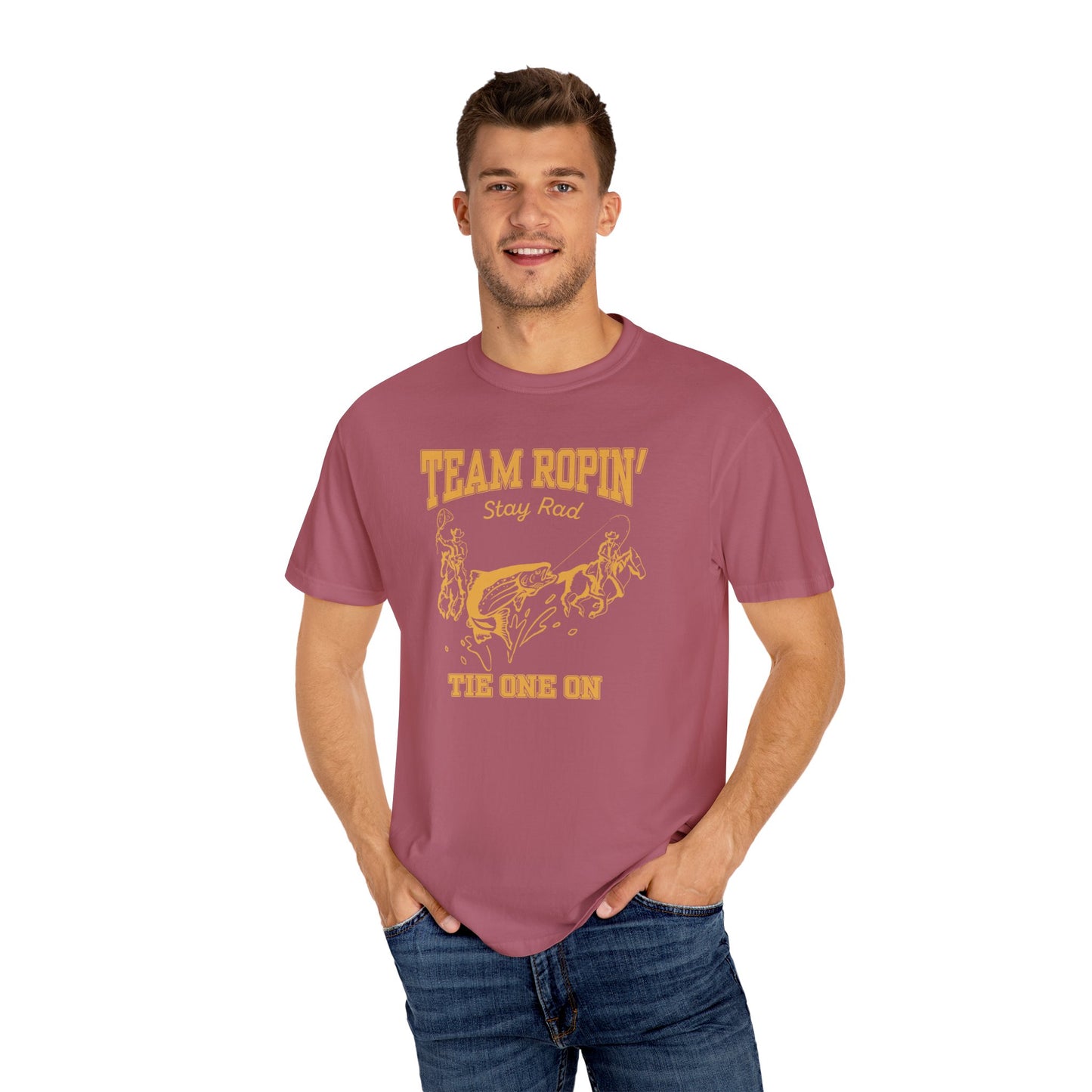 Team Ropin Trout Front | Fly Fishing Cowboys | Comfort Colors Unisex Garment-Dyed T-shirt