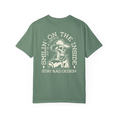 SMILIN ON THE INSIDE DARK | Cowboy Skeleton Off-White Print | Comfort ColorsUnisex Garment-Dyed T-shirt