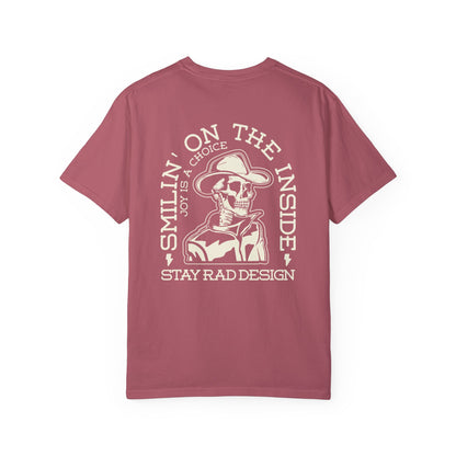 SMILIN ON THE INSIDE DARK | Cowboy Skeleton Off-White Print | Comfort ColorsUnisex Garment-Dyed T-shirt