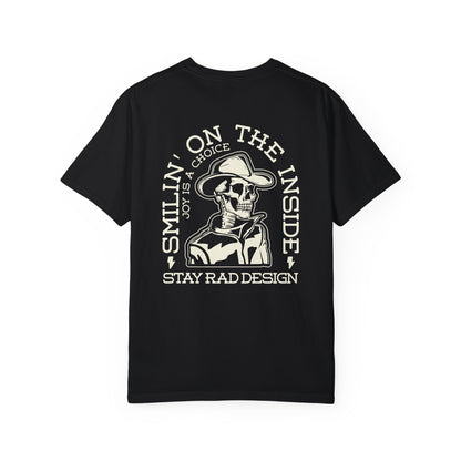 SMILIN ON THE INSIDE DARK | Cowboy Skeleton Off-White Print | Comfort ColorsUnisex Garment-Dyed T-shirt