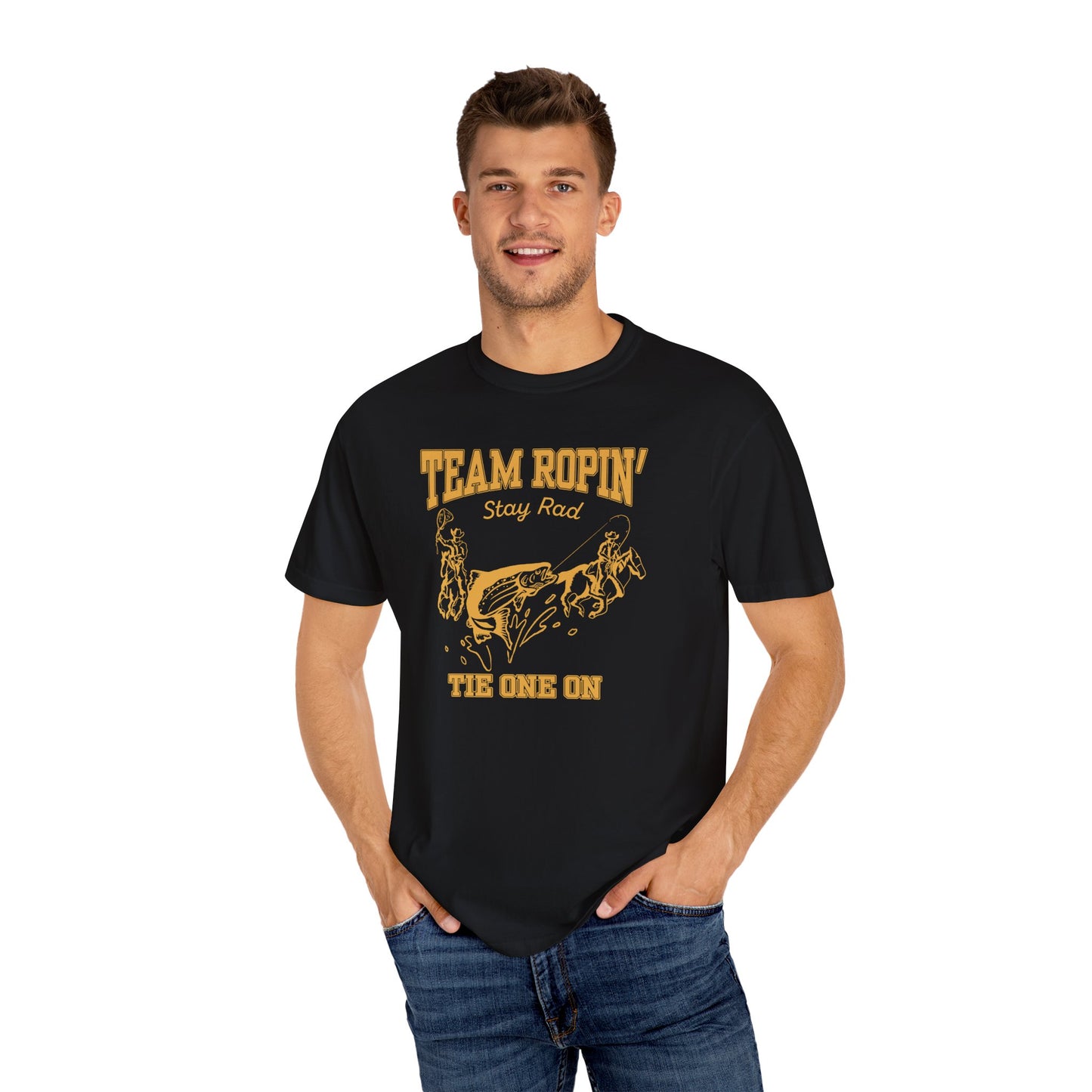 Team Ropin Trout Front | Fly Fishing Cowboys | Comfort Colors Unisex Garment-Dyed T-shirt