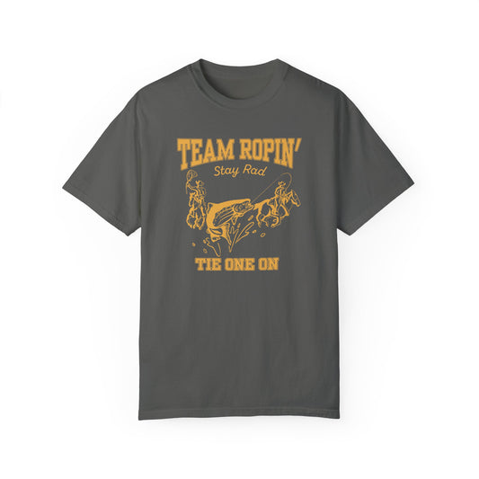 Team Ropin Trout Front | Fly Fishing Cowboys | Comfort Colors Unisex Garment-Dyed T-shirt