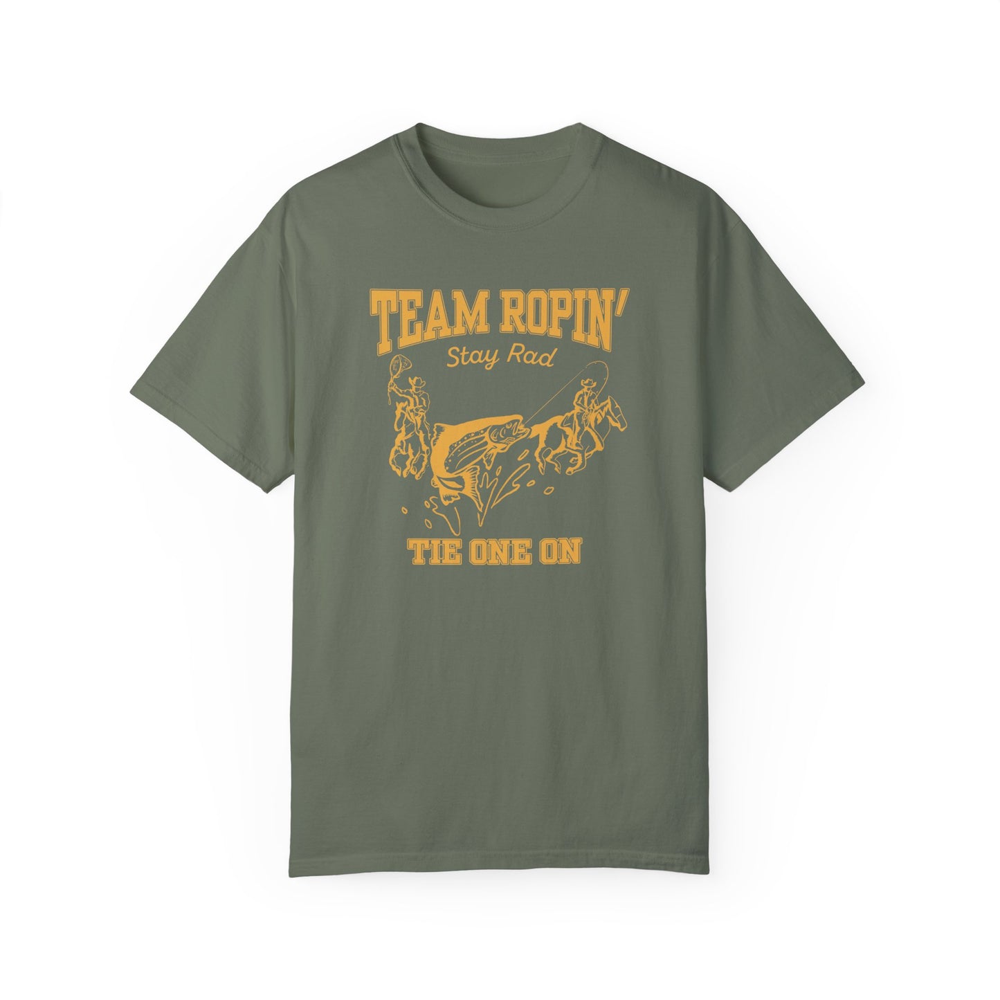 Team Ropin Trout Front | Fly Fishing Cowboys | Comfort Colors Unisex Garment-Dyed T-shirt
