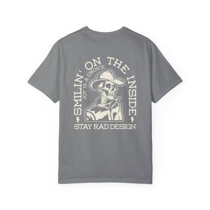SMILIN ON THE INSIDE DARK | Cowboy Skeleton Off-White Print | Comfort ColorsUnisex Garment-Dyed T-shirt