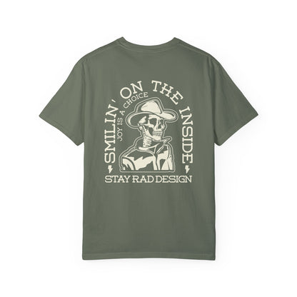 SMILIN ON THE INSIDE DARK | Cowboy Skeleton Off-White Print | Comfort ColorsUnisex Garment-Dyed T-shirt