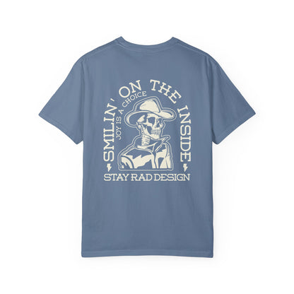 SMILIN ON THE INSIDE DARK | Cowboy Skeleton Off-White Print | Comfort ColorsUnisex Garment-Dyed T-shirt